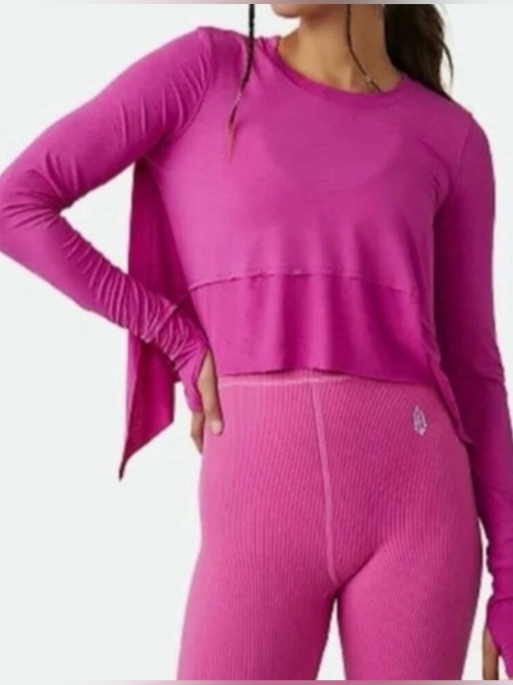 Free People Women’s Breezy Tempo Long Sleeve Top, Pink/Magenta, Size: M